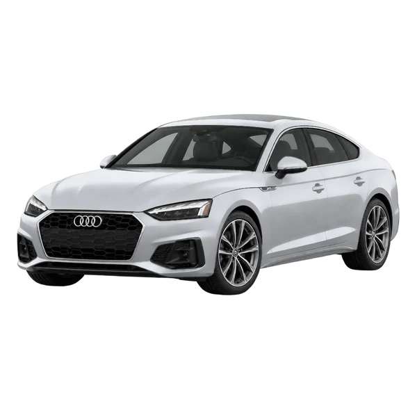 2026 Audi A5 in Silber, Ansicht: Dreiviertelansicht vorne (nach links gerichtet)