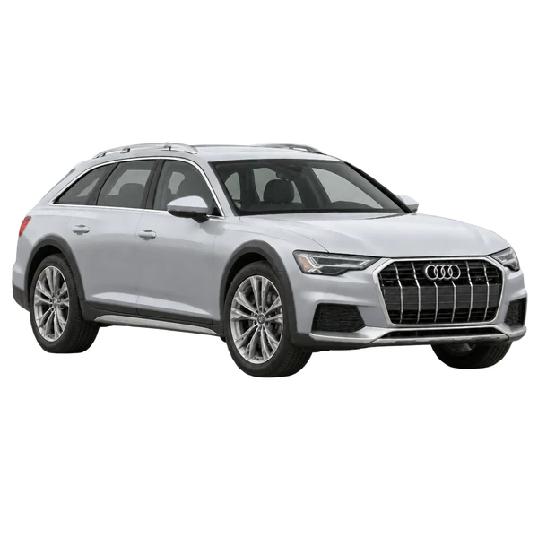Audi A6 allroad 2021 باللون فضي، منظر زاوية ثلاثة أرباع أمامية (باتجاه اليمين)