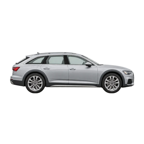 Audi A6 allroad 2021 باللون فضي، منظر منظر جانبي (باتجاه اليمين)