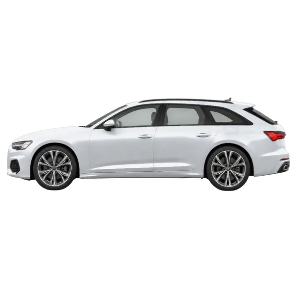 Audi A6 Avant 2026 باللون فضي، منظر جانبي (متجه إلى اليسار)