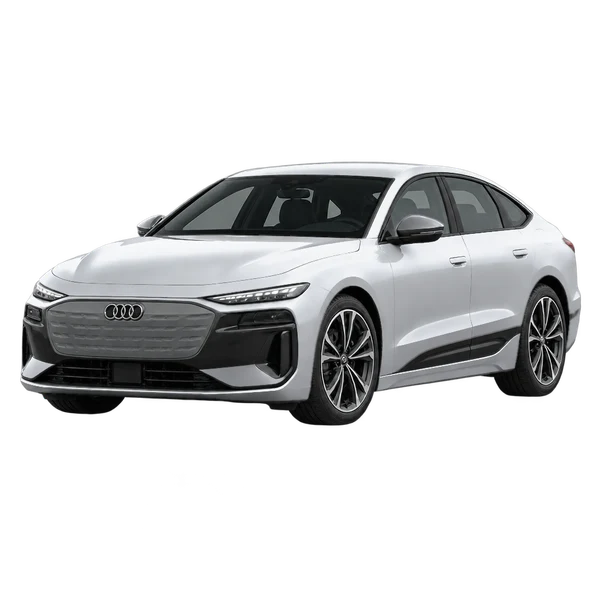 Audi A6 e-tron 2025 prata, vista dianteira em três quartos (voltada para a esquerda)