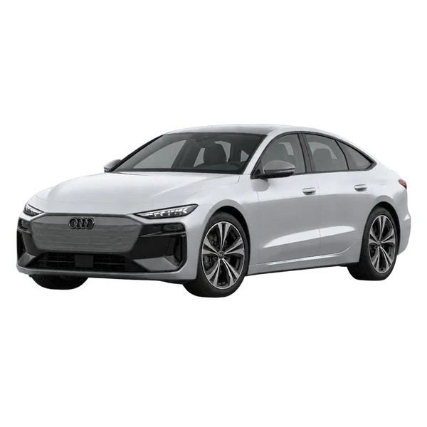 Audi A6 e-tron 2027 prata, vista dianteira em três quartos (voltada para a esquerda)