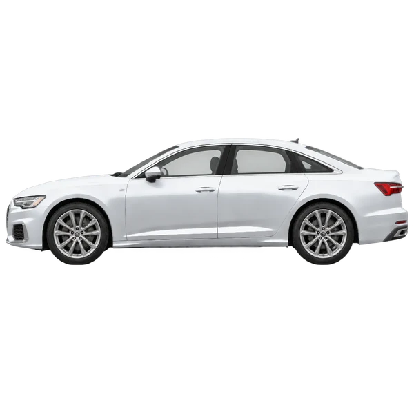 Audi A6 Limousine 2025 باللون فضي، منظر جانبي (متجه إلى اليسار)