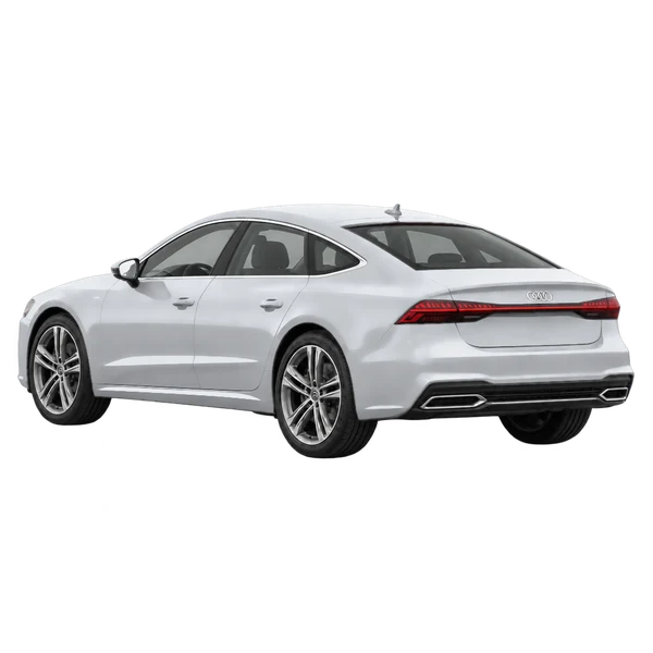 Audi A7 2020 باللون فضي، منظر ثلاثة أرباع خلفي (باتجاه اليسار)
