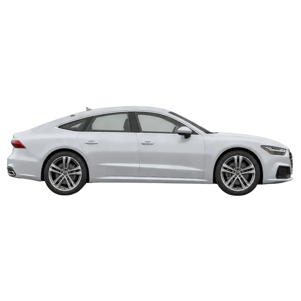 Audi A7 2020 باللون فضي، منظر منظر جانبي (باتجاه اليمين)