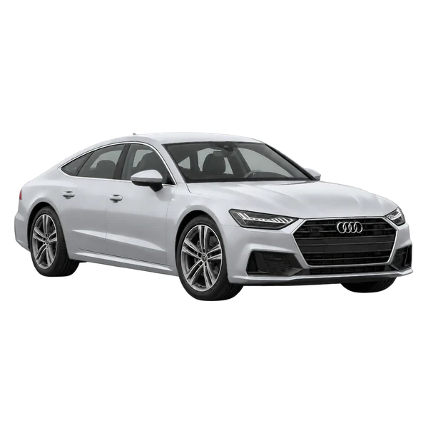 シルバーの2021 Audi A7(フロントスリークォーター(左向き)ビュー)