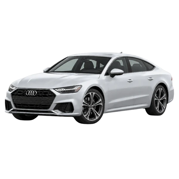 2026 Audi A7 in Silber, Ansicht: Dreiviertelansicht vorne (nach links gerichtet)