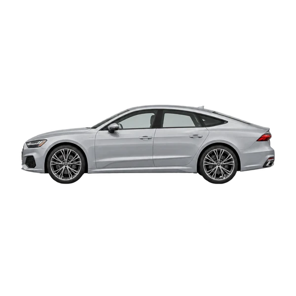 Audi A7 2026 argent, vue côté (vers la gauche)