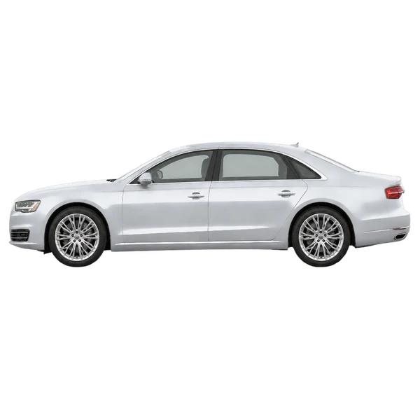 Audi A8 L 2017 باللون فضي، منظر جانبي (متجه إلى اليسار)
