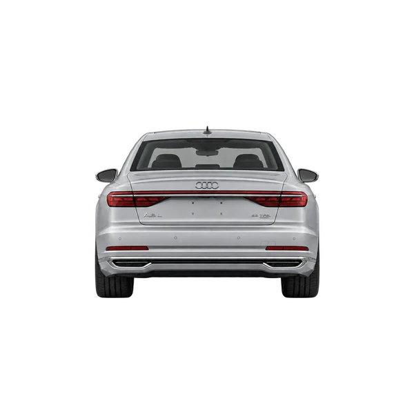 Audi A8 L 2023 باللون فضي، منظر من الخلف