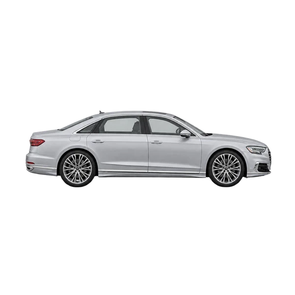 Audi A8 L 2023 باللون فضي، منظر منظر جانبي (باتجاه اليمين)