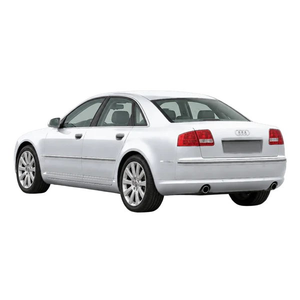 シルバーの2008 Audi A8（リア斜め（左向き）ビュー）
