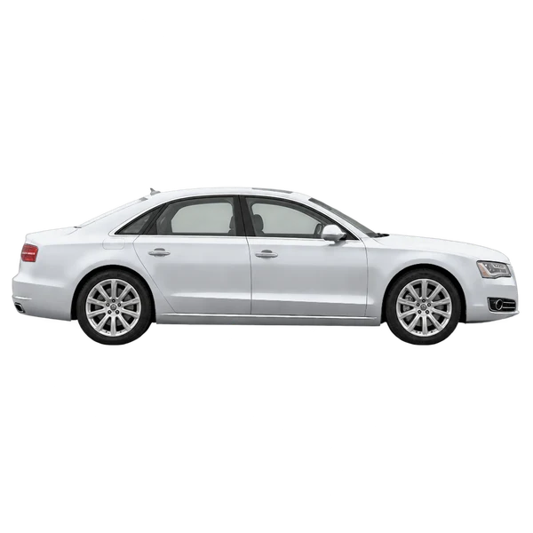 Audi A8 2016 باللون فضي، منظر منظر جانبي (باتجاه اليمين)