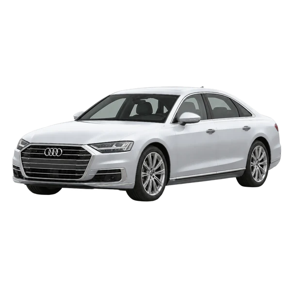 2019 Audi A8 in Silber, Ansicht: Dreiviertelansicht vorne (nach links gerichtet)