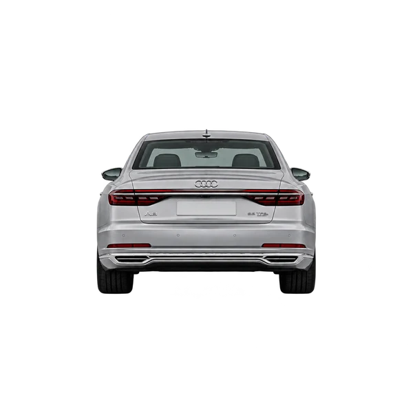 Audi A8 2021 باللون فضي، منظر من الخلف
