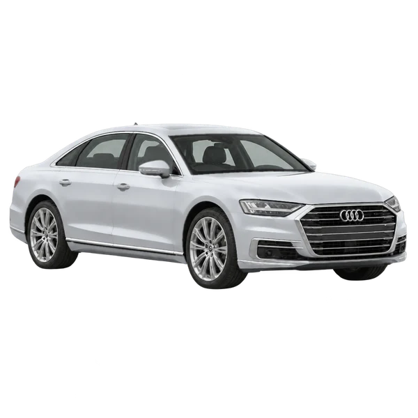 シルバーの2023 Audi A8（フロントスリークォーター（右向き）ビュー）