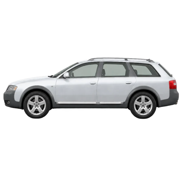 Audi allroad 2002 باللون فضي، منظر جانبي (متجه إلى اليسار)