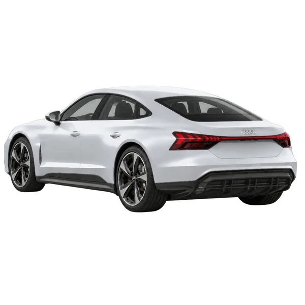 2021 Audi e-tron GT in Silber, Ansicht: Dreiviertelansicht von hinten (nach links gerichtet)