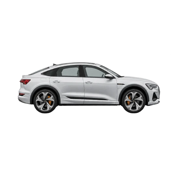 Audi e-tron Sportback 2020 باللون فضي، منظر منظر جانبي (باتجاه اليمين)