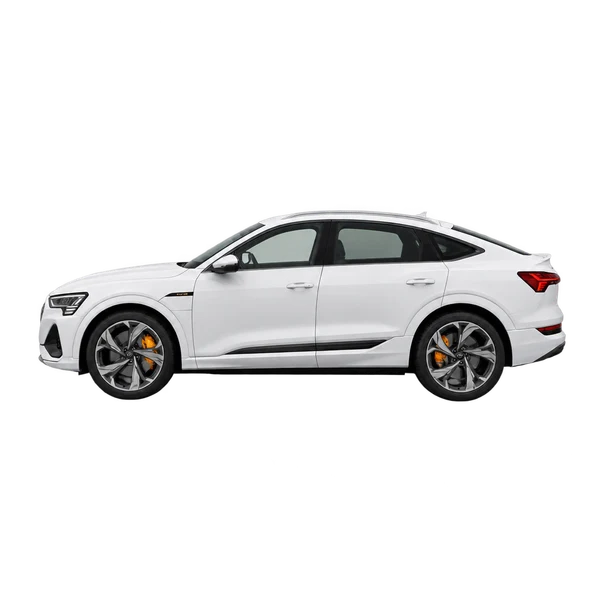 Audi e-tron Sportback 2020 باللون أبيض، منظر جانبي (متجه إلى اليسار)