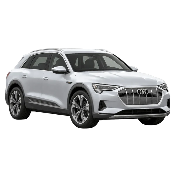 Audi e-tron 2019 prata, vista dianteira em três quartos (voltada para a esquerda)