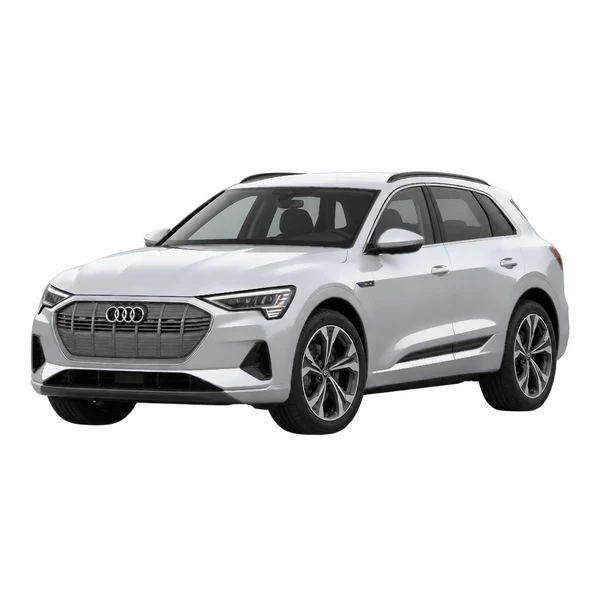 Audi e-tron 2024 prata, vista dianteira em três quartos (voltada para a esquerda)