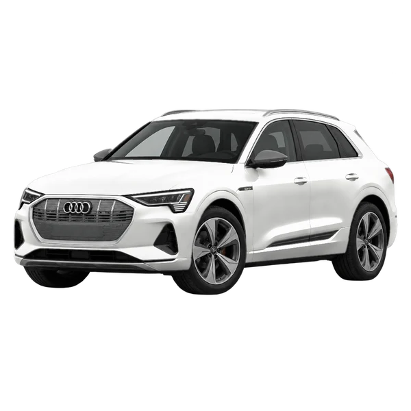 Audi e-tron 2025 branco, vista dianteira em três quartos (voltada para a esquerda)