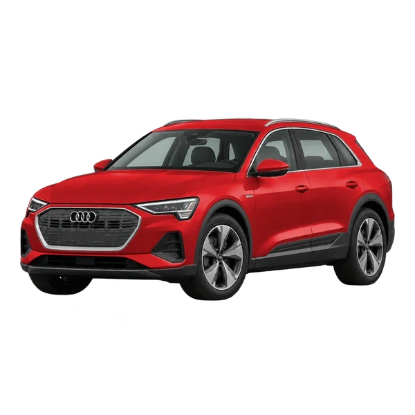 Audi e-tron 2026 vermelho, vista dianteira em três quartos (voltada para a esquerda)