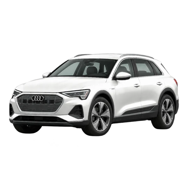 Audi e-tron 2026 branco, vista dianteira em três quartos (voltada para a esquerda)