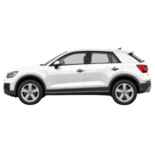 Audi Q2 2019 blanc, vue côté (vers la gauche)