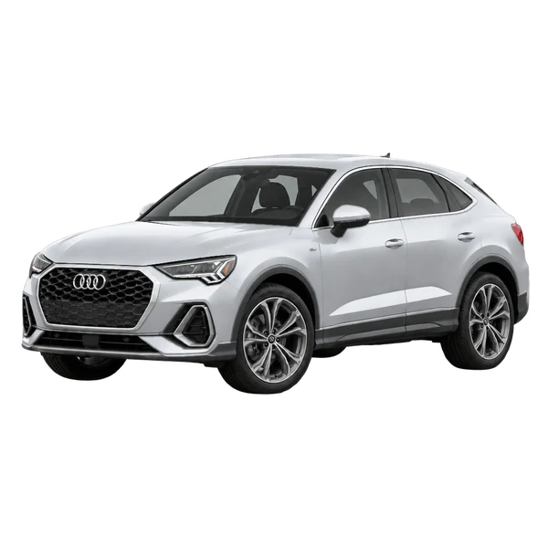2021 Audi Q3 Sportback in Silber, Ansicht: Dreiviertelansicht vorne (nach links gerichtet)