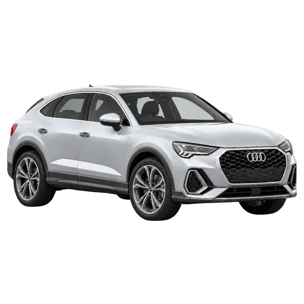 2021 Audi Q3 Sportback in Silber, Ansicht: Dreiviertelansicht vorne (nach rechts)