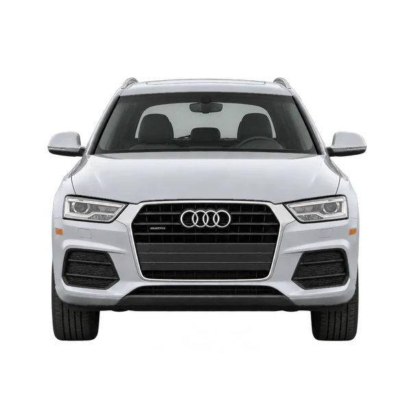 Audi Q3 2015 باللون فضي، منظر أمامي