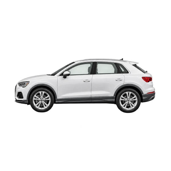 Audi Q3 2021 باللون أبيض، منظر جانبي (متجه إلى اليسار)