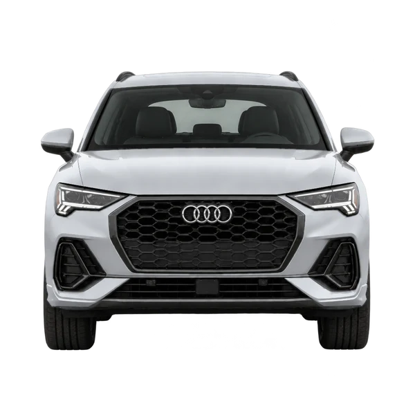 Audi Q3 2026 باللون فضي، منظر أمامي