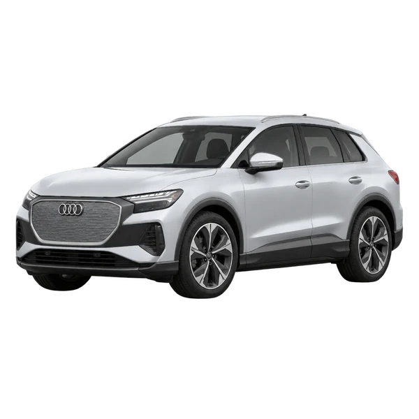Audi Q4 40 e-tron 2025 prata, vista dianteira em três quartos (voltada para a esquerda)