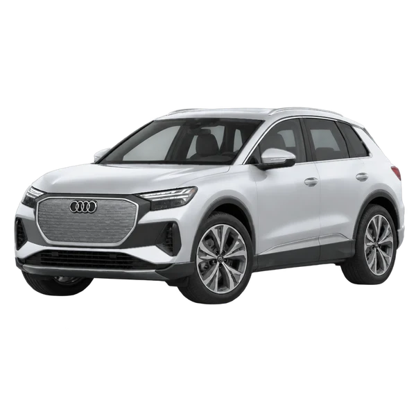 シルバーの2021 Audi Q4 e-tron（フロントスリークォーター(左向き)ビュー）