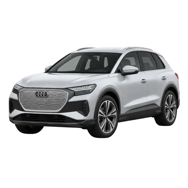 シルバーの2023 Audi Q4 e-tron（フロントスリークォーター(左向き)ビュー）