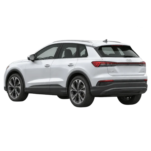 シルバーの2024 Audi Q4 e-tron（リア斜め（左向き）ビュー）