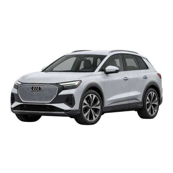 シルバーの2025 Audi Q4 e-tron（フロントスリークォーター(左向き)ビュー）