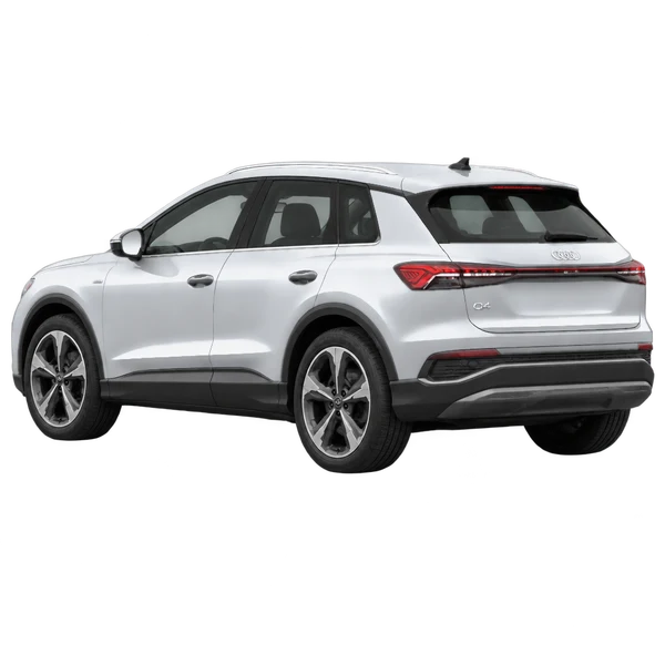 silver 2026 Audi Q4 e-tron rear three-quarter (facing left) view