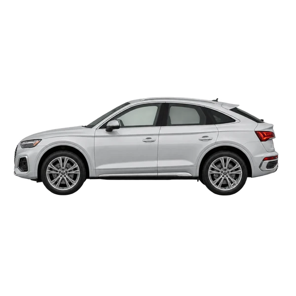 Audi Q5 Sportback 2022 باللون فضي، منظر جانبي (متجه إلى اليسار)