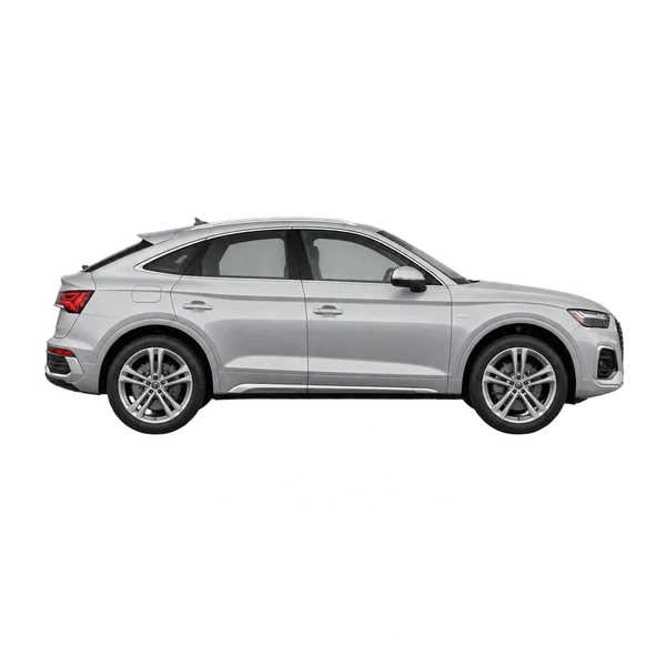 Audi Q5 Sportback 2022 باللون فضي، منظر منظر جانبي (باتجاه اليمين)