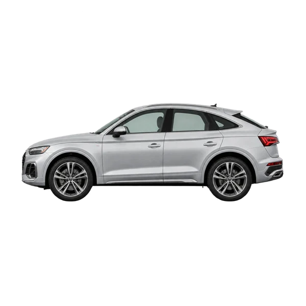 Audi Q5 Sportback 2024 باللون فضي، منظر جانبي (متجه إلى اليسار)