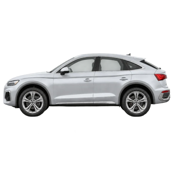 Audi Q5 Sportback 2025 باللون فضي، منظر جانبي (متجه إلى اليسار)