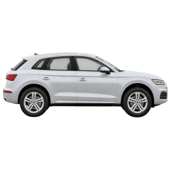 Audi Q5 2025 باللون فضي، منظر منظر جانبي (باتجاه اليمين)