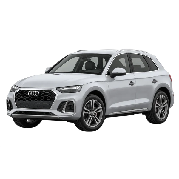 2027 Audi Q5 in Silber, Ansicht: Dreiviertelansicht vorne (nach links gerichtet)