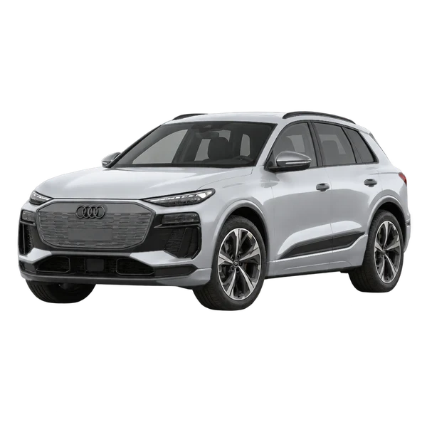 Audi Q6 E-Tron 2024 prata, vista dianteira em três quartos (voltada para a esquerda)