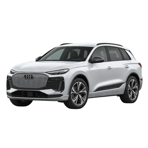 Audi Q6 E-Tron 2025 prata, vista dianteira em três quartos (voltada para a esquerda)