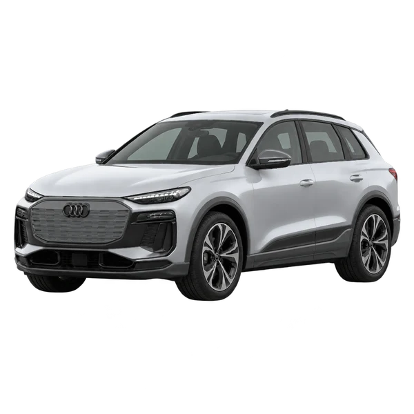 Audi Q6 SB E-Tron 2025 prata, vista dianteira em três quartos (voltada para a esquerda)